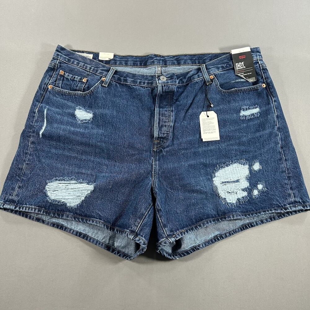 Levi's 501 Womens Mid-Rise Ripped Distressed Jean Denim Shorts Blue Size 22W NWT